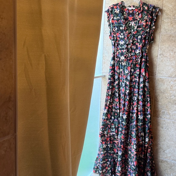 Anthropologie Banjanan Markle Ruffled 100% Silk Maxi Dress Pockets Event Ready L - Picture 5 of 16